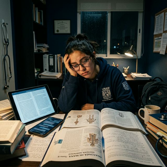 Estudante de medicina esgotado